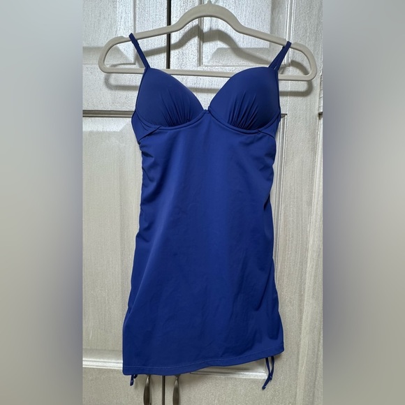 Spanx Love Your Assets Padded Push Up Swim Dress Swimsuit Small Blue Slim - Picture 4 of 15
